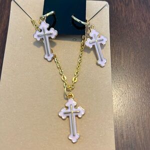 2 piece pink and gold necklace with earrings